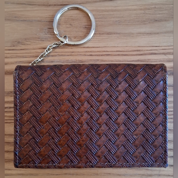 Vintage Brahmin Brown Woven Leather Multi Area Casual Keychain Wallet Purse Bag - Picture 1 of 12